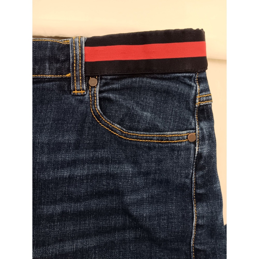 CAbi Women's Blue Denim Button Fly High Rise Skinny Jeans Red Stripe Size 16 - Picture 9 of 16